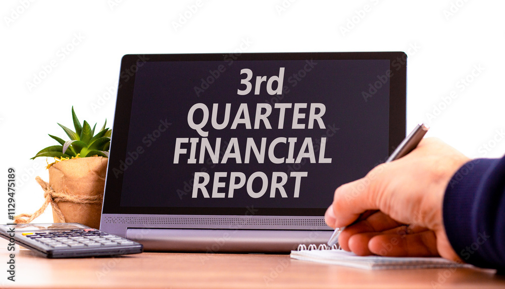 3rd quarter financial report symbol. Concept words 3rd quarter financial report on beautiful black tablet. Beautiful white background. Business 3rd quarter financial report concept. Copy space. 3rd quarter financial report symbol. Concept words 3rd quarter financial report on beautiful black tablet. Beautiful white background. Business 3rd quarter financial report concept. Copy space.