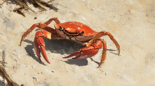 Red crab on sandy beach, close-up view. photo