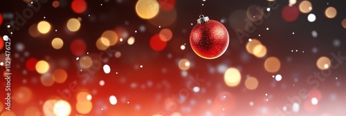 Red Christmas Ornament Bokeh Background - Festive red bokeh background with a single red Christmas ornament, symbolizing joy, celebration, winter, holidays, and tradition. photo