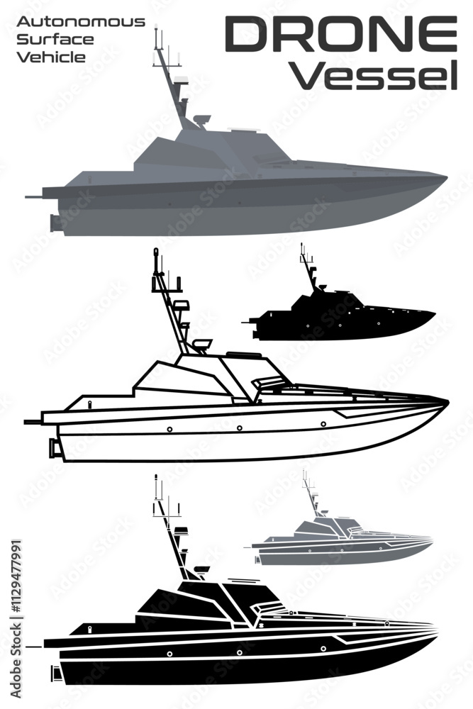 Autonomous surface vehicle ASV Robot Ship drone USA vector illustration