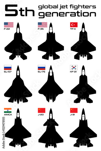 5th generation global jet fighters vector illustration