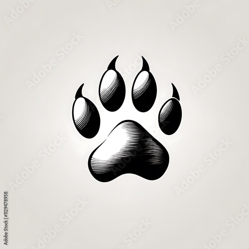 Black And White Graphic Of A Large Cat Paw Print photo