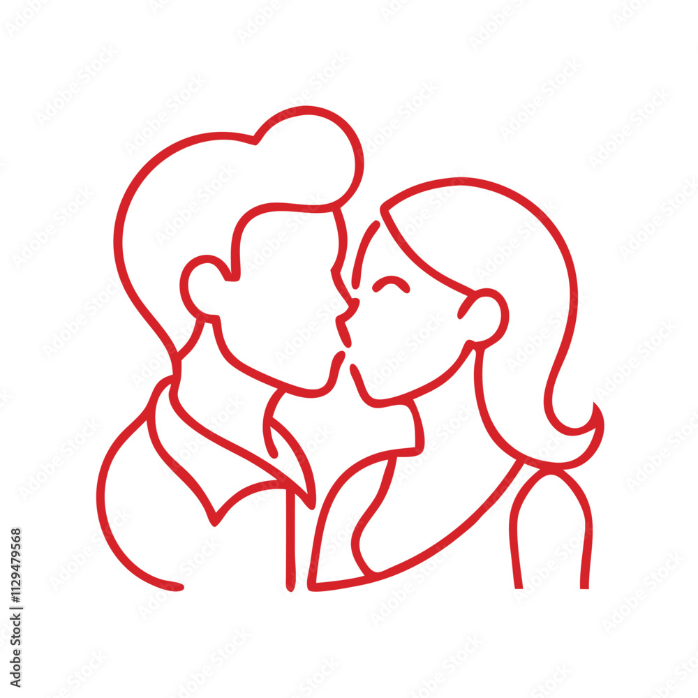 Loving couple in a romantic kiss on a simple white background for vector icons Loving couple in a romantic kiss on a simple white background for vector icons