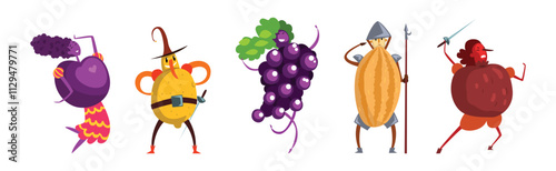 Man and Woman Character in Fruit Costume and Dress Vector Set photo