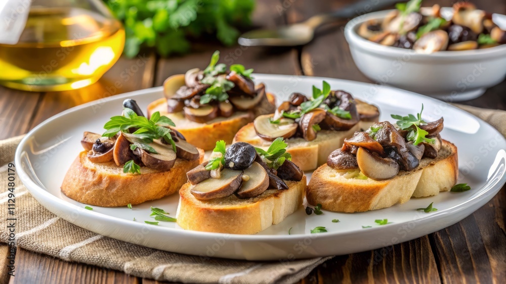 Gourmet Crostini with Mushrooms and Truffle Oil Gourmet Crostini with Mushrooms and Truffle Oil