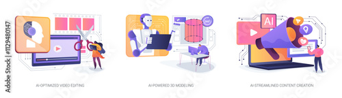 AI Technology in Art and Creativity abstract concept vector illustrations.