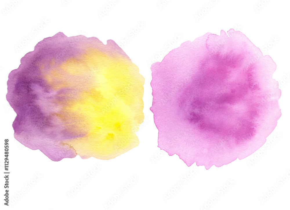 A set of abstract pink and yellow watercolor on white background. A set of abstract pink and yellow watercolor on white background.