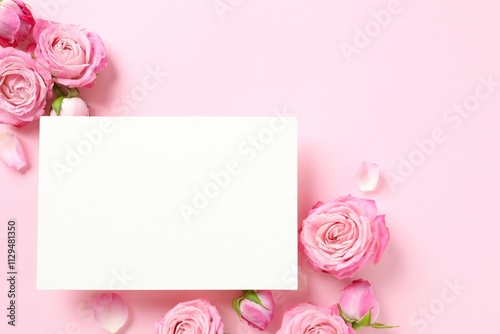 Fototapeta Naklejka Na Ścianę i Meble -  Beautiful composition with pink roses on color background 