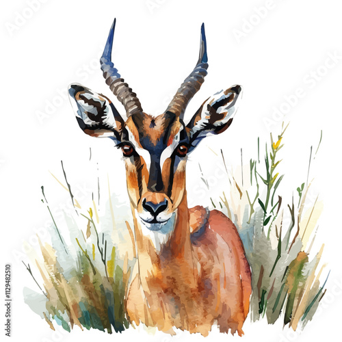 A watercolor of an antelope, isolated on a white background. Antelope vector.