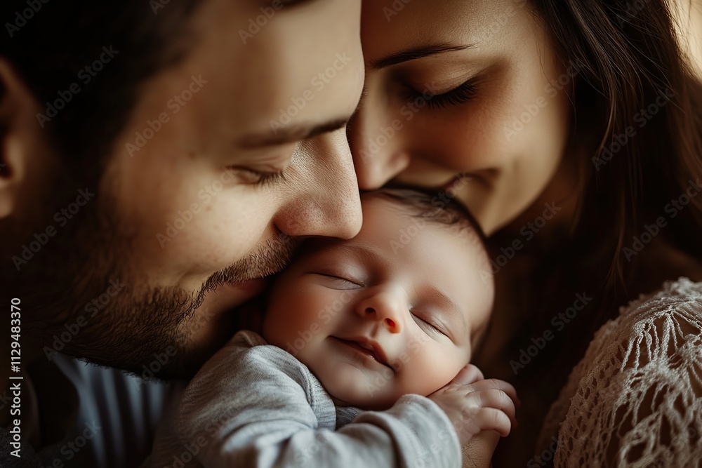 Happy mother and father holding newborn baby Happy mother and father holding newborn baby