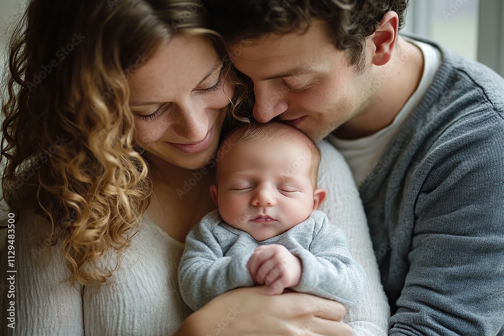 Happy mother and father holding newborn baby