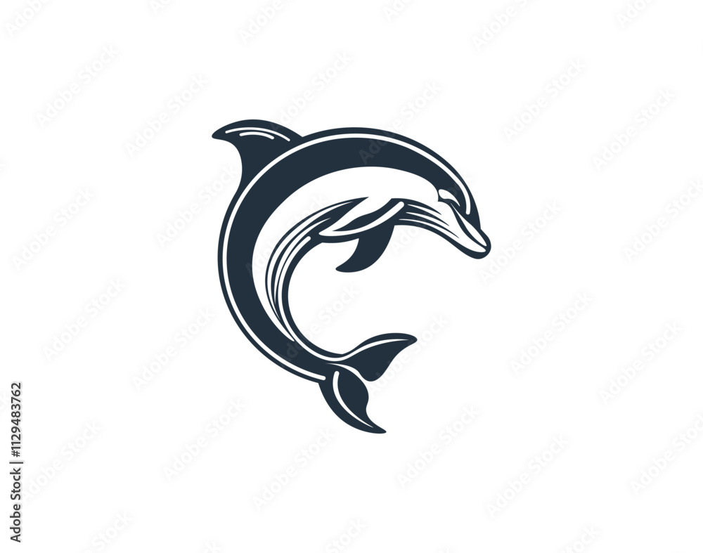 Vector illustration of a blue cartoon dolphin in a jump on a white background Vector illustration of a blue cartoon dolphin in a jump on a white background