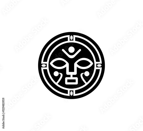 Vector illustration of the symbolic form of the Aztec cosmology in black and white	