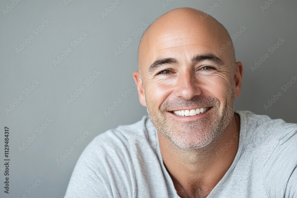 Portrait of middle age bald man on grey background Portrait of middle age bald man on grey background