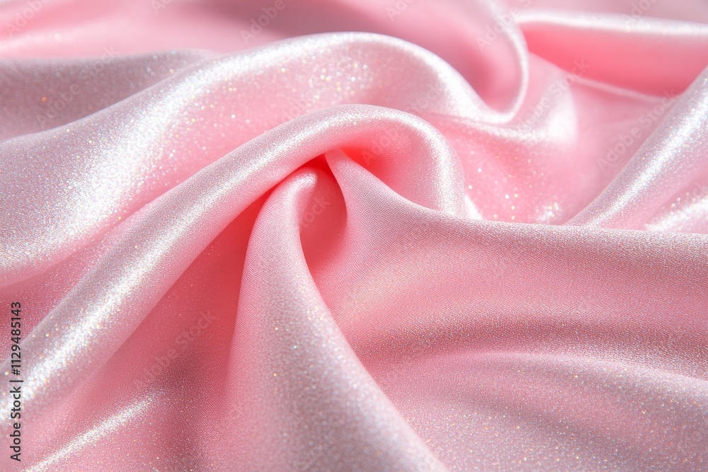 Obraz premium Soft pink satin fabric showing elegant folds and sheen under bright lighting in a textile setting
