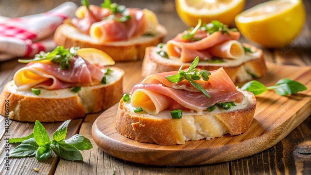 Prosciutto Crostini with Fresh Lemon Zest Garnish Prosciutto Crostini with Fresh Lemon Zest Garnish