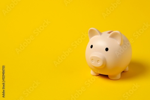 Piggy coin bank on colored background for money savings, financial security or personal funds concept.