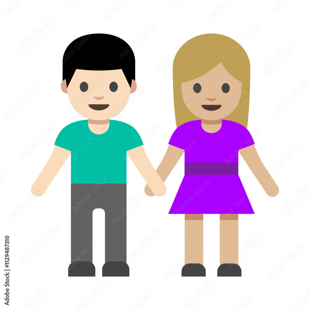 Couple Holding Hands Clipart Illustration | Cartoon Couple Isolated on White Background Couple Holding Hands Clipart Illustration | Cartoon Couple Isolated on White Background