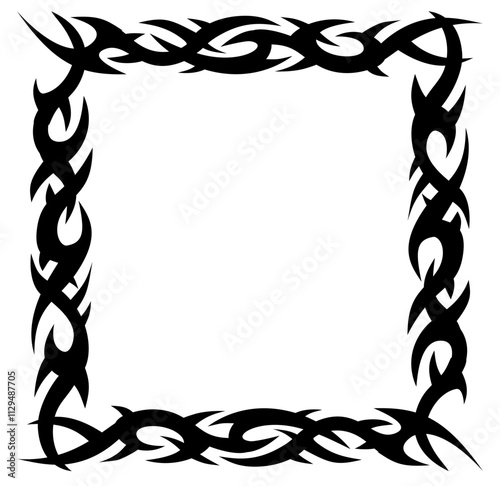 Tribal frame photo with transparent background, black and white tribal border