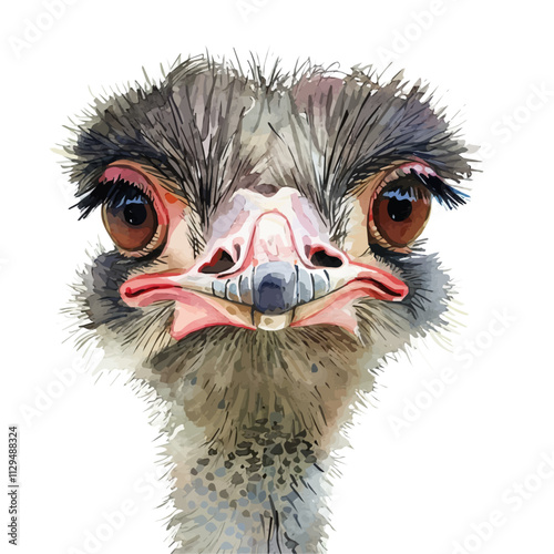 A watercolor vector of an ostrich, isolated on a white background. Ostrich vector.