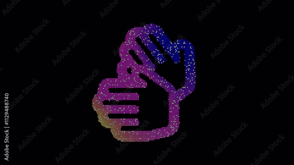 Icon sign language is made up of LED square shapes that shimmer and flicker. There are black dead diodes. In-Out looped. Alpha BW at the end Icon sign language is made up of LED square shapes that shimmer and flicker. There are black dead diodes. In-Out looped. Alpha BW at the end