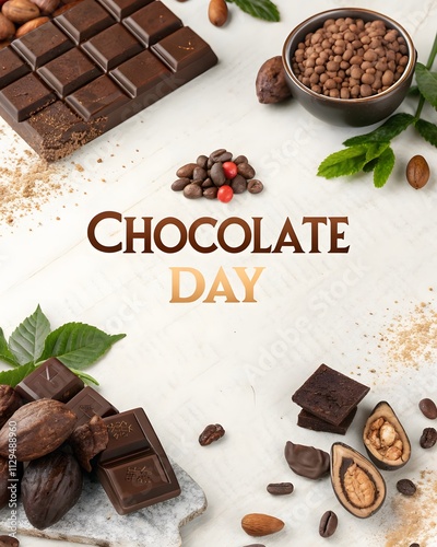 Happy chocolate day on white background for World Chocolate Day.