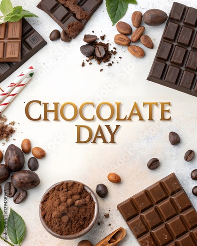 Happy chocolate day on white background for World Chocolate Day.