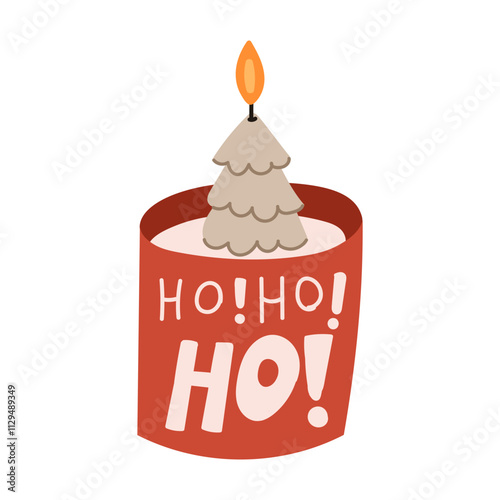 Beautiful candle. Festive home decor. Cozy burning candle for the Christmas holidays. Modern hand-drawn vector illustration. Flat style. Isolated on a white background.