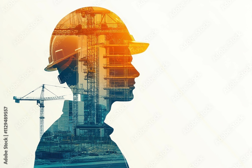 A double exposure image illustrating a construction worker's silhouette filled with a bustling cityscape, symbolizing the intersection of humanity and infrastructure development. A double exposure image illustrating a construction worker's silhouette filled with a bustling cityscape, symbolizing the intersection of humanity and infrastructure development.