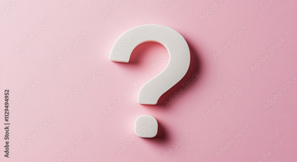 White question mark on a soft pink background creating an intriguing visual contrast and inviting curiosity White question mark on a soft pink background creating an intriguing visual contrast and inviting curiosity