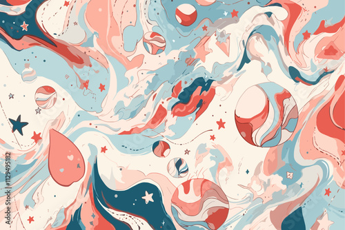 Colorful painting of a galaxy with stars and planets. The painting is very detailed and has a lot of different colors flat vector illustration