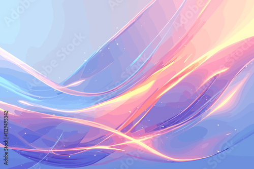 Blue and pink wave with a yellow line. The wave is very long and has a lot of detail flat vector illustration