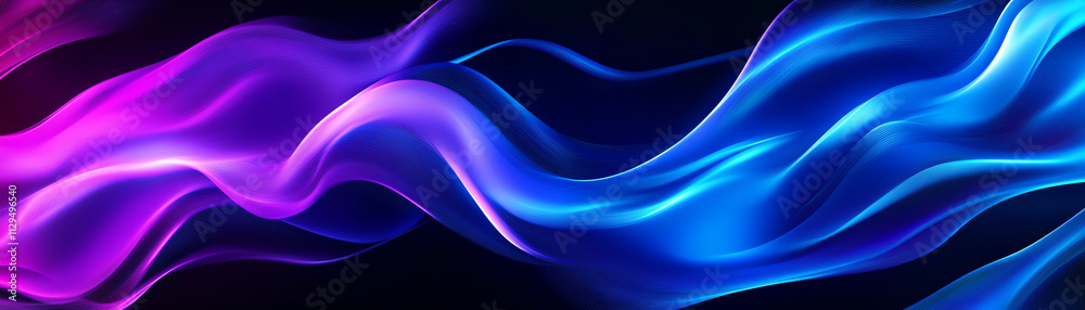 Abstract flowing waves of vibrant purple and blue colors on a dark background. Abstract flowing waves of vibrant purple and blue colors on a dark background.