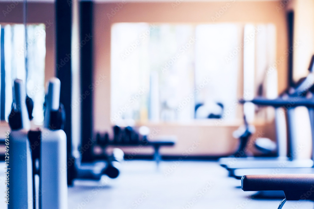 Fototapeta premium Modern fitness center with equipment and bright windows