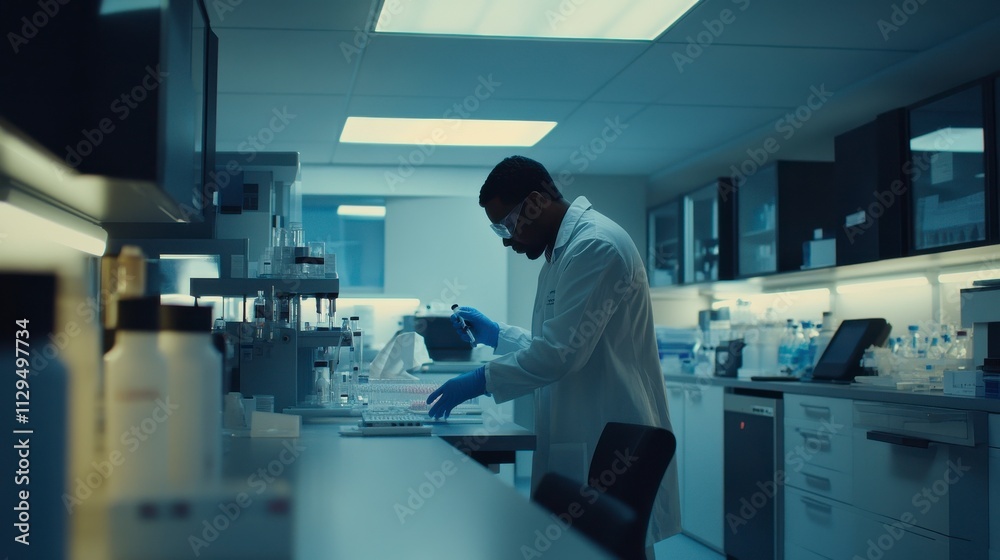 Scientist Conducts Experiments in Modern Laboratory with High-Tech Equipment and Clear Focus on Research and Development Activities Scientist Conducts Experiments in Modern Laboratory with High-Tech Equipment and Clear Focus on Research and Development Activities