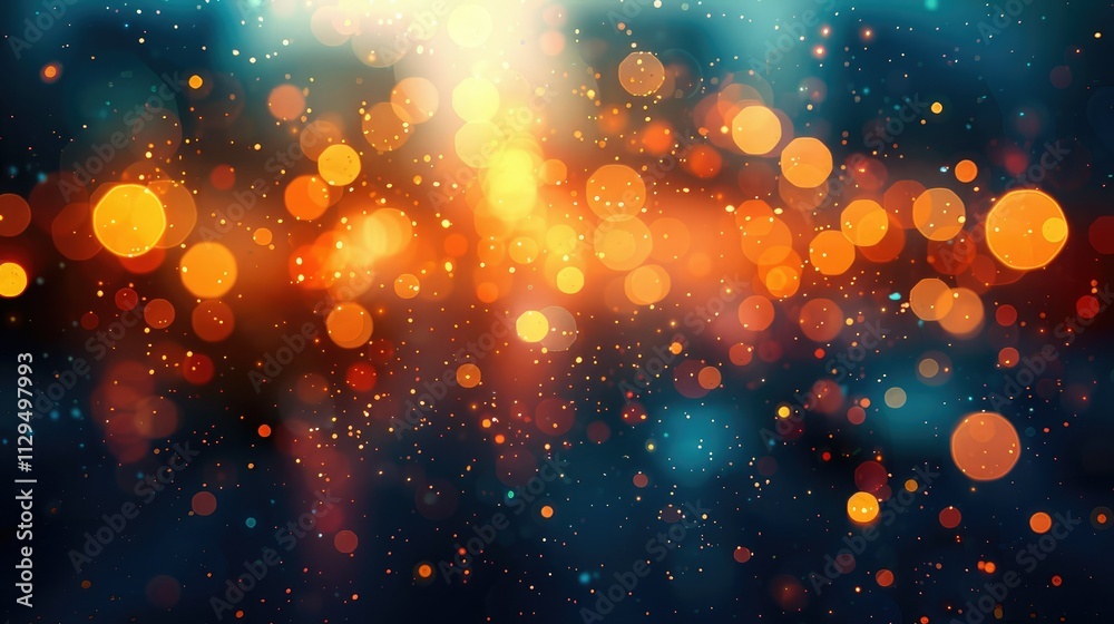 Fototapeta premium Abstract bokeh lights background with orange, gold, and blue sparkles.