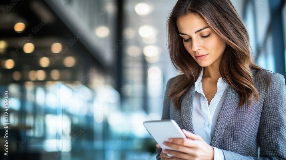 Businesswoman using smartphone in bright modern office environment. Professional connection. Businesswoman using smartphone in bright modern office environment. Professional connection.