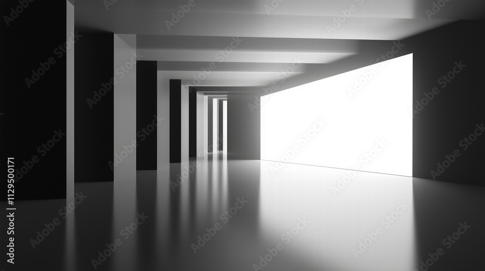 Abstract view of a corridor with sharp contrasts and reflections. modern architectural design Abstract view of a corridor with sharp contrasts and reflections. modern architectural design