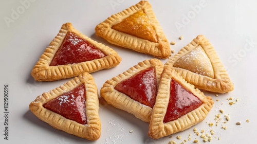 Delicious Hamantaschen Cookies with Fruity Fillings for Purim Celebration and Baking Inspiration photo