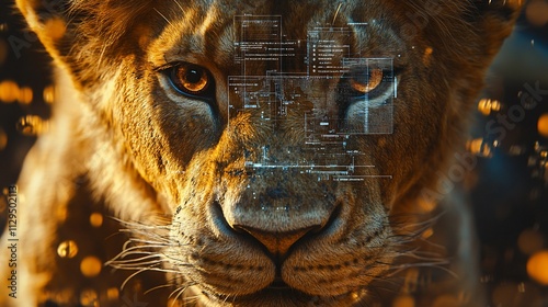 Lion's face with digital overlay. photo