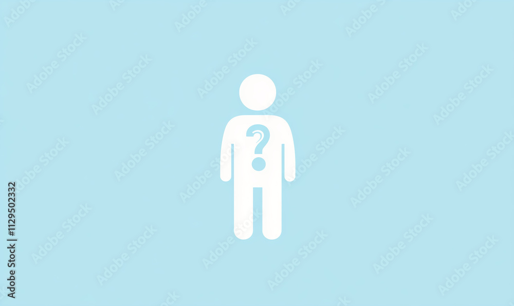 Figure with question mark symbolizing mystery and curiosity about identity in a minimalist design Figure with question mark symbolizing mystery and curiosity about identity in a minimalist design