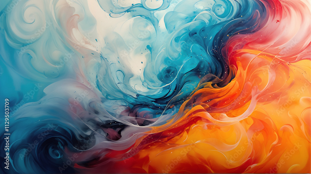 Vibrant Abstract Digital Painting with Fluid Shapes in Contrasting Colors Vibrant Abstract Digital Painting with Fluid Shapes in Contrasting Colors