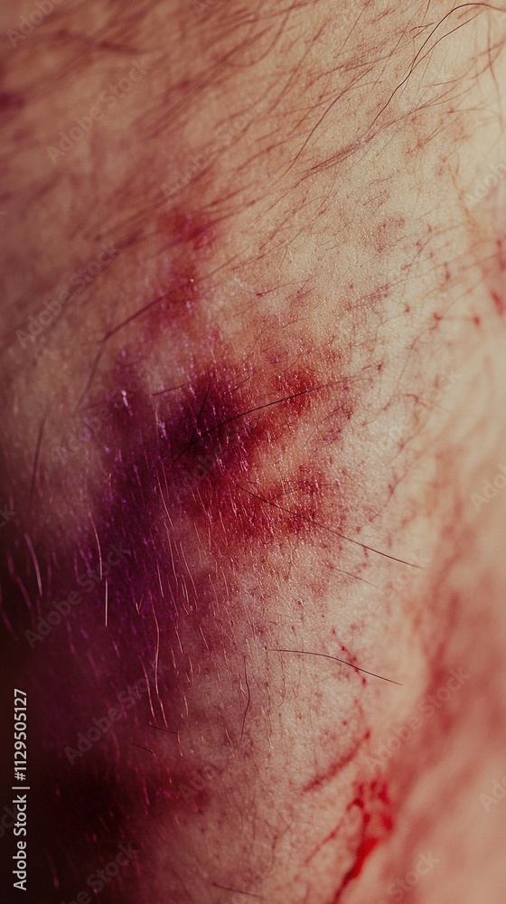Fototapeta premium Close-up of a bleeding wound on human skin.