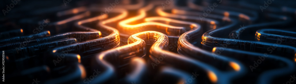 Abstract image showcasing a glowing maze pattern symbolizing digital complexity. Abstract image showcasing a glowing maze pattern symbolizing digital complexity.