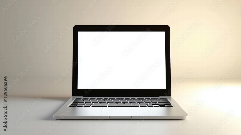 Minimalist laptop with blank white screen on a clean background. product presentation Minimalist laptop with blank white screen on a clean background. product presentation