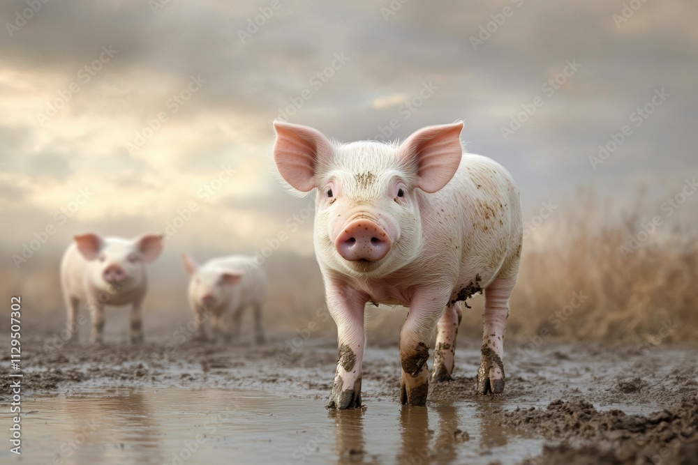 farm animal sanctuary, adorable piglets frolic in the sun-soaked barnyard amidst other farm animals in a charming setting farm animal sanctuary, adorable piglets frolic in the sun-soaked barnyard amidst other farm animals in a charming setting