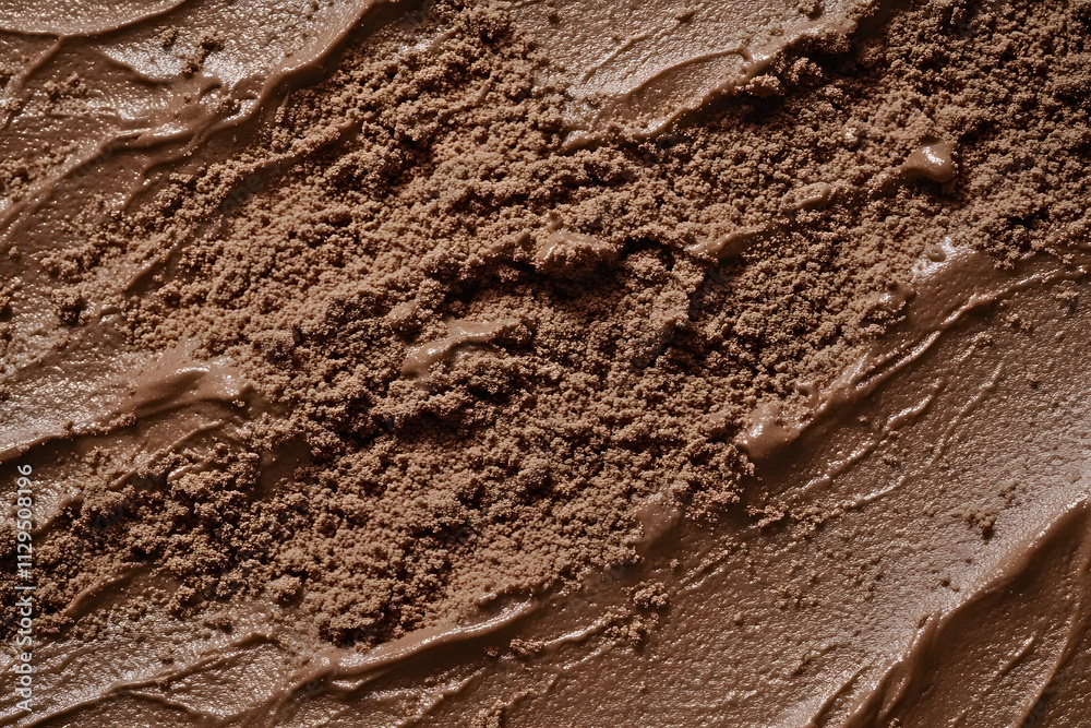 Fototapeta premium Cocoa powder surface close-up in color of the year 2025 mocha mousse