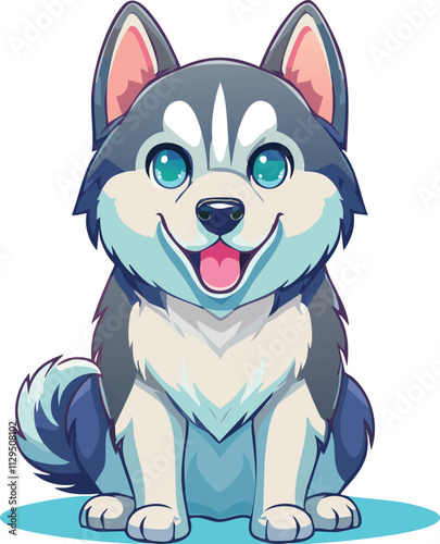 A cute cartoon-style husky dog with bright eyes and a happy expression