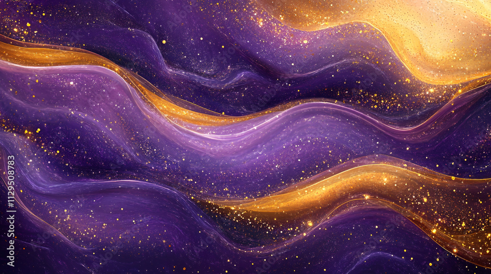 Obraz premium Abstract Purple Gold Glitter Waves Luxury Background Texture