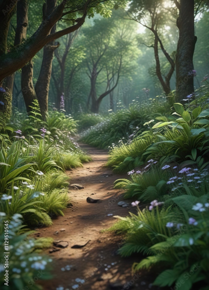 Lush forest floor with shimmering plants and blossoms, Radiance, Glossy, Rainforest, Glittery Lush forest floor with shimmering plants and blossoms, Radiance, Glossy, Rainforest, Glittery